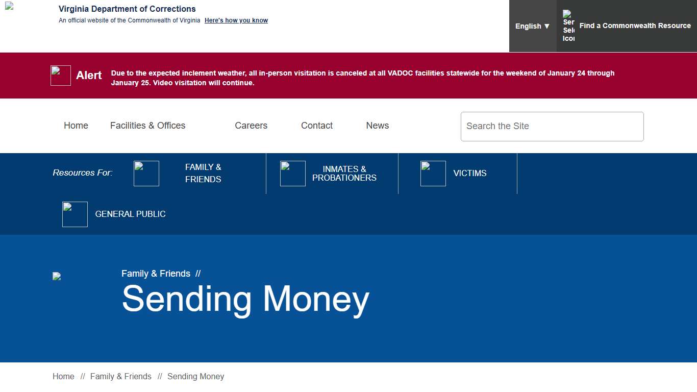 Sending Money — Virginia Department of Corrections