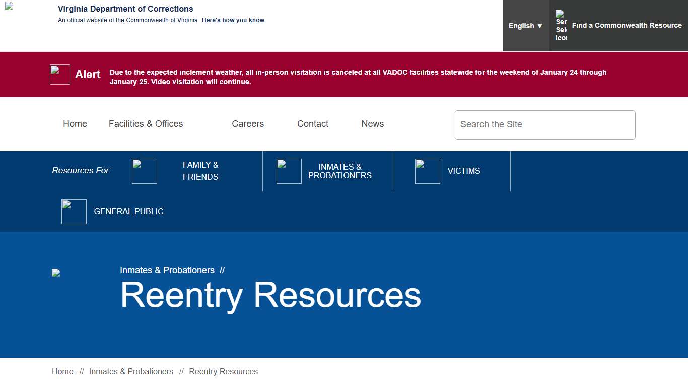 Reentry Resources — Virginia Department of Corrections